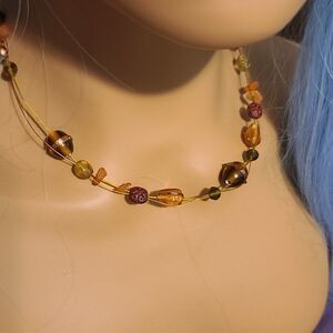 Vintage Gold Wire Floating Glass Beaded Necklace